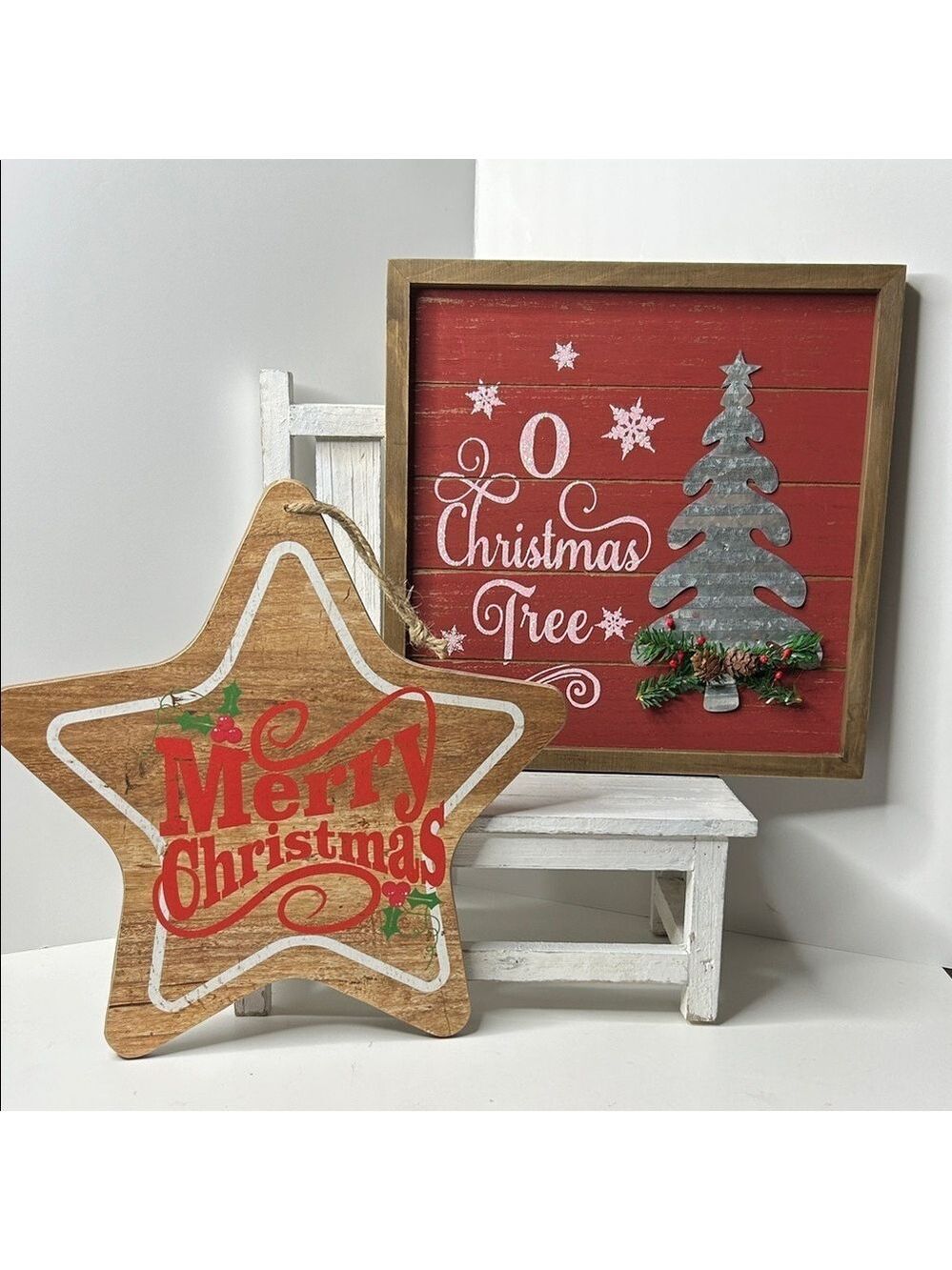 Merry Christmas Star and O Christmas Tree Wall Decor Set - 12”X12”